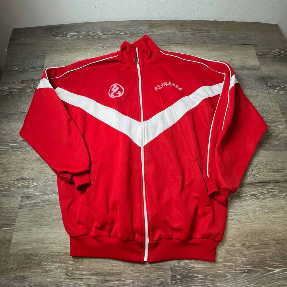 Vintage Track Jacket Mens L Red White Chevron Chinese Shaolin Martial Arts